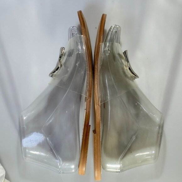 So Real Transparent Slide Sandals With SR Logo Design Slip-On Clear & Wood-Tone - Picture 7 of 10